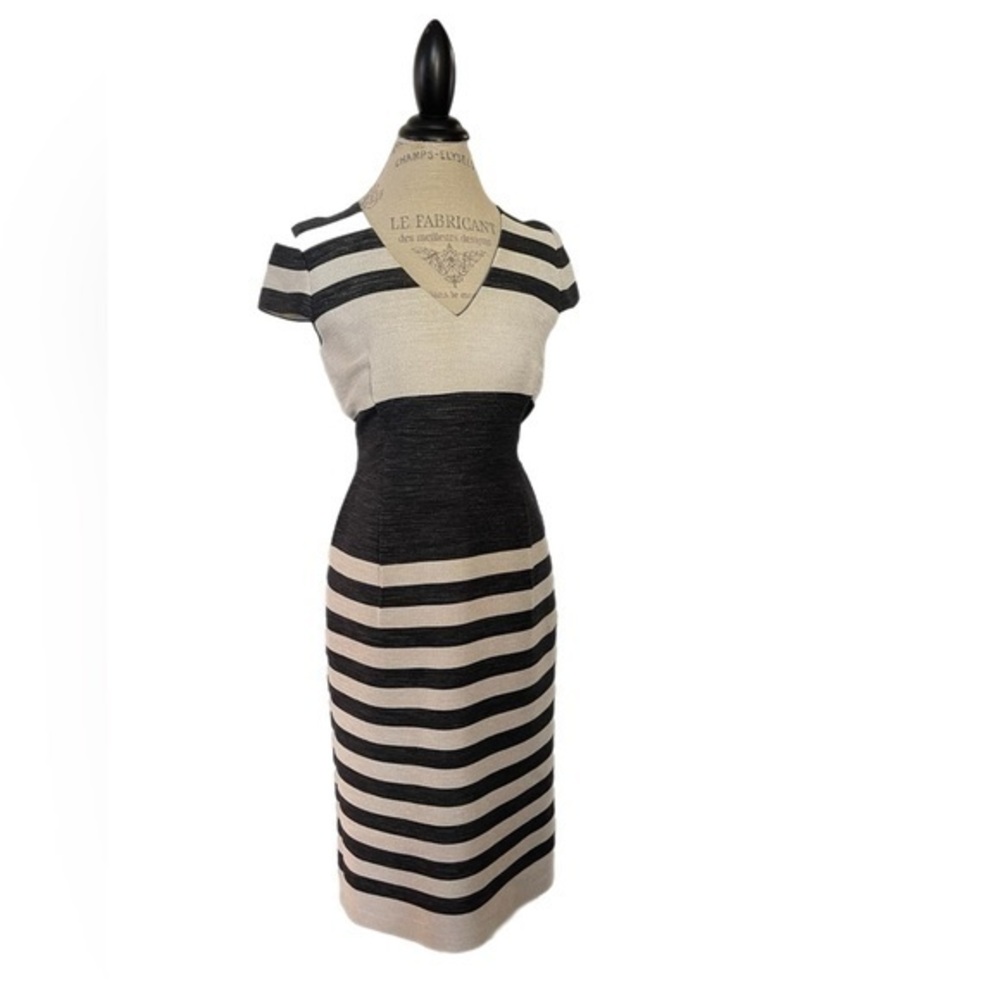 Dennis Merotto Black & Ivory Striped Sleeveless Dress Size 8